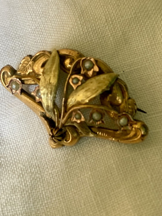 Broche Art Nouveau vers 1900 – Or « Titre Unique » – décor végétal aux perles fines – AF, Cadeaux, Metal (photo 8 of 14)