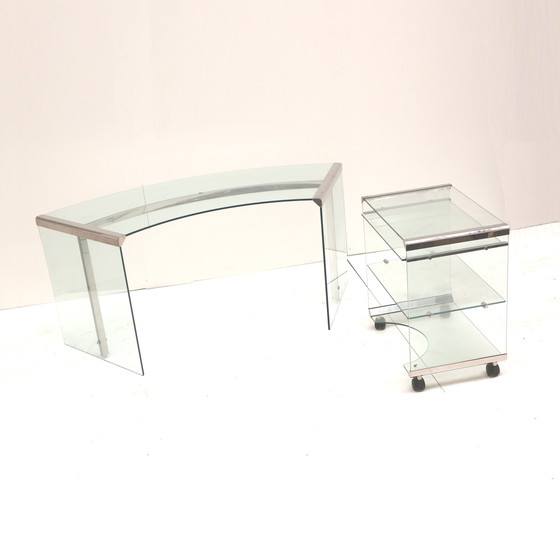 Image 1 of Scrivania direzionale di design italiano / Scrivania in vetro di sicurezza progettata da Pierangelo Gallotti per Gallotti &amp; 