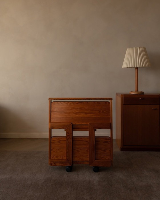 Image 1 of Carrello di servizio pieghevole vintage in pino, anni '70