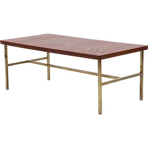 Mesa de centro vintage de latón y teca, Suecia, 1960