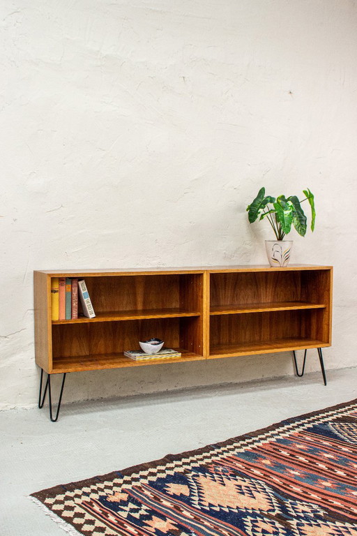 Vintage sideboard, chest of drawers, bookshelf, teak, walnut, 1960s, Mid Century – dressoirs, Wood (photo 2 of 13)