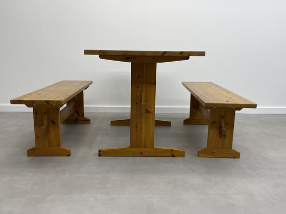 Image 1 of Vintage pine dining table with benches