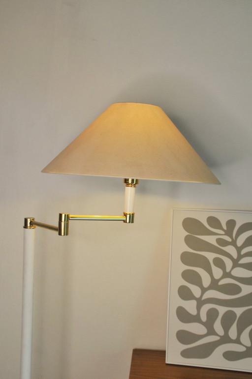 Vintage white brass swing-arm floor lamp 1970's