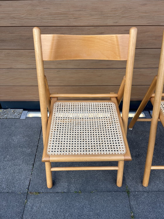 Image 1 of Vintage wooden folding chair with rattan seat midcentury Italy