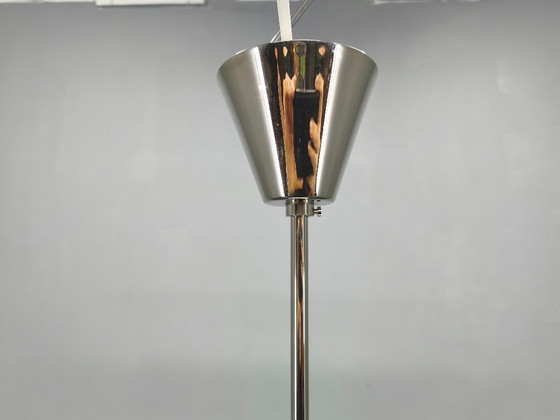 Image 1 of Art Deco Style Pendant Light, Chrome & Milk Glass, 1970s