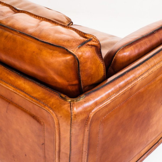 Canapé Club Vintage Par Roche Bobois. Cuir de buffle camel. France, années 80 – Canapés 3 places, Leather (photo 23 of 23)
