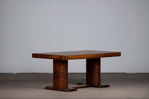 French Art Deco oak table, Dudouyt, 1940