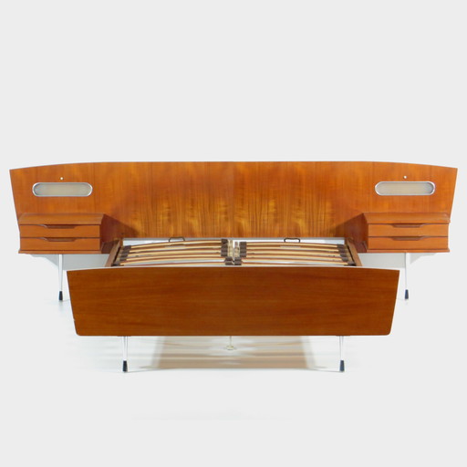 Vintage teak double bed with bedside tables, 1960s