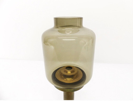 Image 1 of Set of 3 large Swedish candlesticks in brass and tinted glass by Hans-Agne Jakobsson for Markaryd, model L-102/32 "Claudia" 1960
