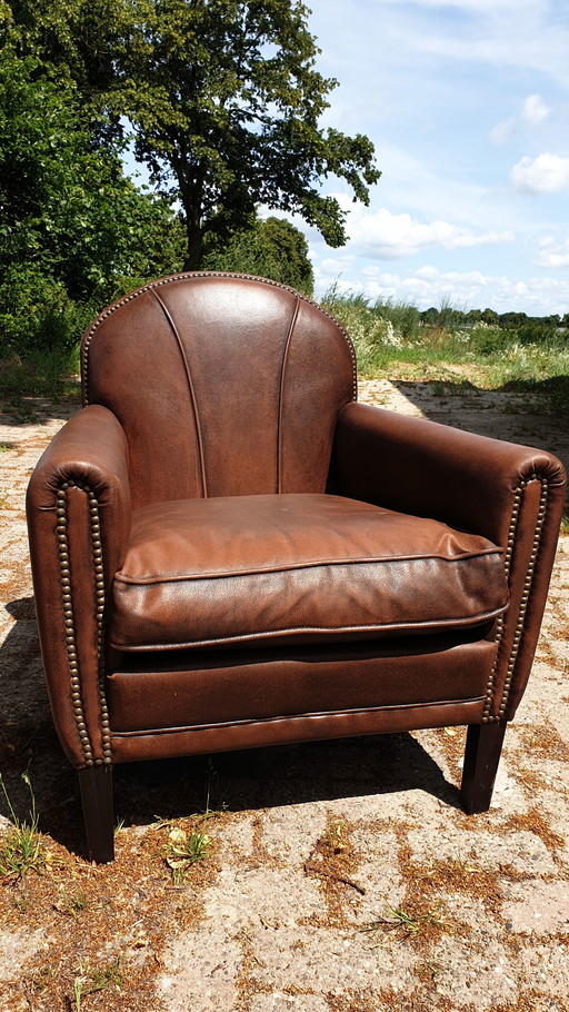 Vintage Art Deco leren fauteuil