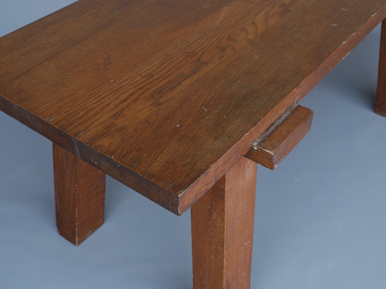 Image 1 of Table en chêne brutaliste française
