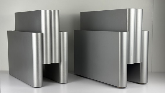 Image 1 of 2 x Kartell design magazine holder Giotto Stoppino silver-grey metallic