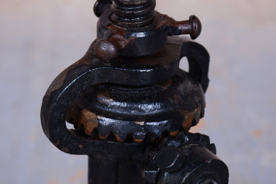 Original Mid-Century Swivel Stool, Cast Iron, Leather, Italy, 1970s (photo 2 of 9)