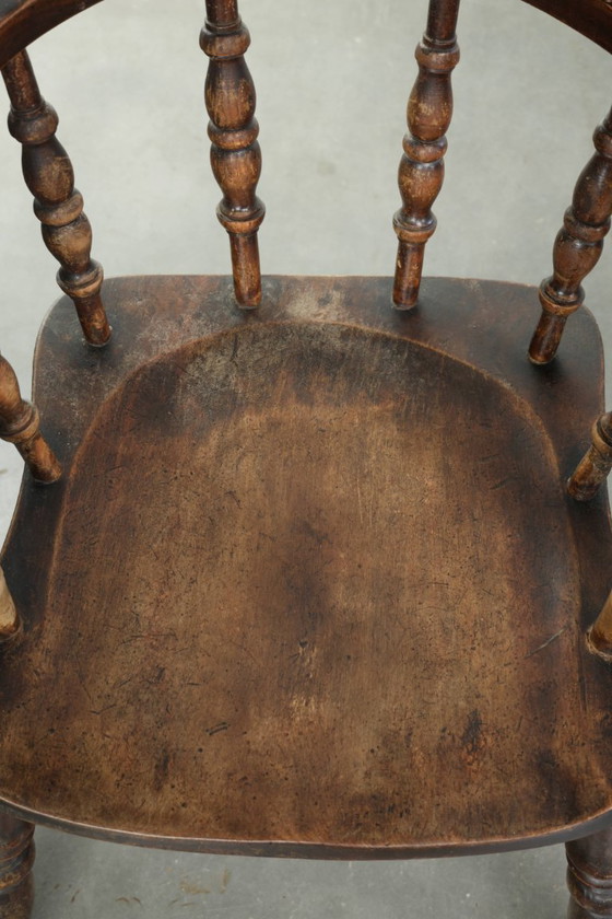Image 1 of 4 x Antique wooden English pub/captain chairs from the late 19th century with character