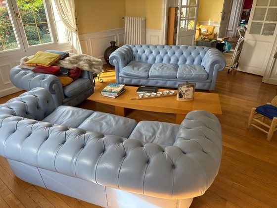 Divano Poltrona Frau Blu Lavanda Ottime Condizioni – Divani 3 posti, Leather, Wood (photo 5 of 5)