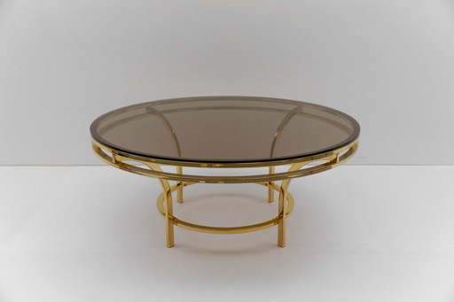 Round Double Frame Gilt and Smoked Glass Coffee Table, 1970s