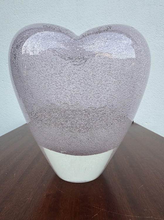 Image 1 of Heart-shaped vase in pink bubbled glass, 1960s