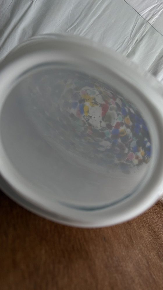 Image 1 of Murano style milk glass vase with colorful confetti decoration