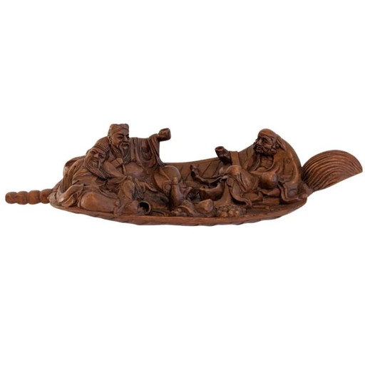 Chinees houten snijwerk, 19e eeuw – Onsterfelijken in een boot.