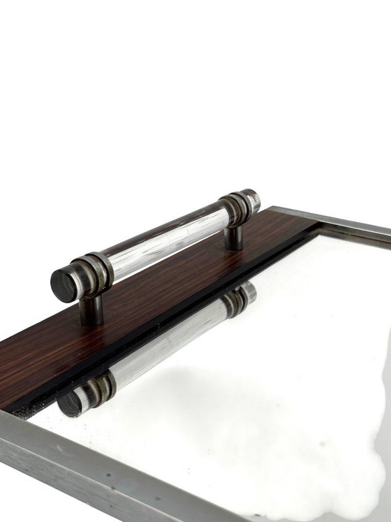 Image 1 of Modernist mirrored tray, in the manner of Jacques Adnet France 1940 /1950