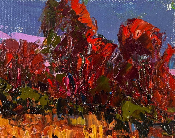Image 1 of Original Oil Painting Autumn River Landscape: A Walk in the Evening Silence
