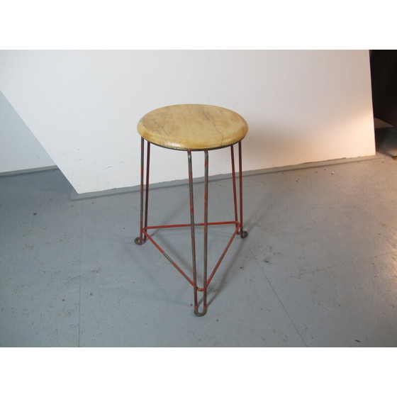 Image 1 of Industrial stool in birchwood and steel, Jan VAN DER TOGT - 1930s