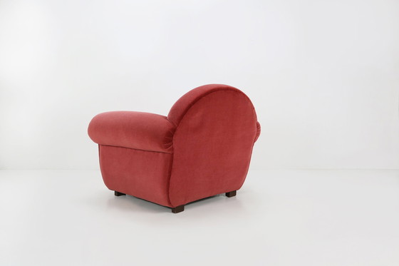 Image 1 of Ensemble de 3 fauteuils en velours rouge Art déco, années 1930