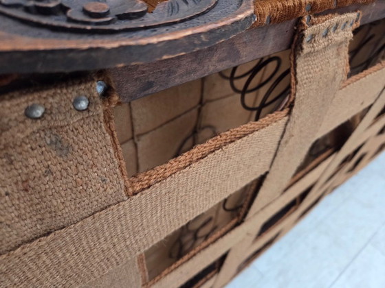 Image 1 of 1930-35s, Danish 3-seater sofa, furniture velour, furniture mesh, carved ash wood.