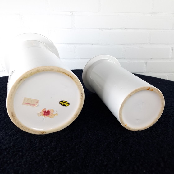 Image 1 of Set of 2 vintage vases white ceramic flora ceramic 70s