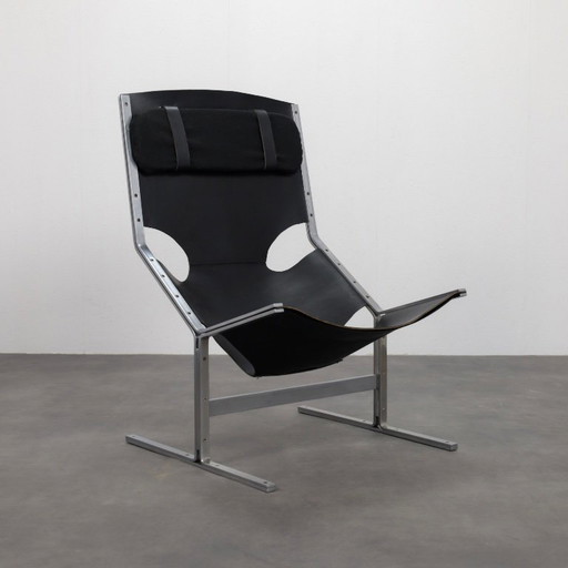 Uiterst zeldzame leren fauteuil van Pierre Thielen voor Metz & Co., Nederland, jaren 60.
