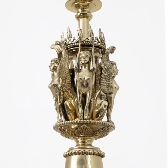 Image 1 of Kroonluchter in Empirestijl van verguld brons met gevleugelde figuren – Italië, begin 19e eeuw