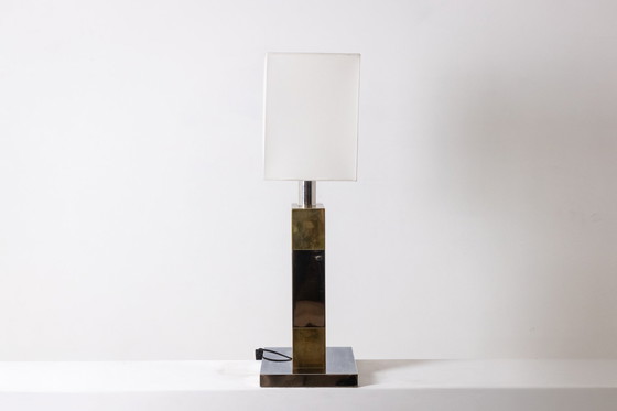 Image 1 of Geometrische lamp van zilver en goud metaal, 1970