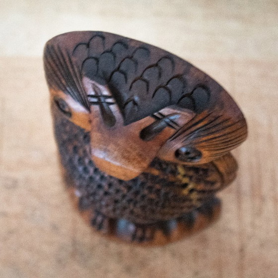 Statuetta vintage indonesiana di gufo in legno intagliato a mano, arte popolare. – Oggetti decorativi, Wood (photo 5 of 8)