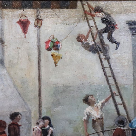 Image 1 of Oil Painting on Canvas, Children Playing, Italy 19th Century