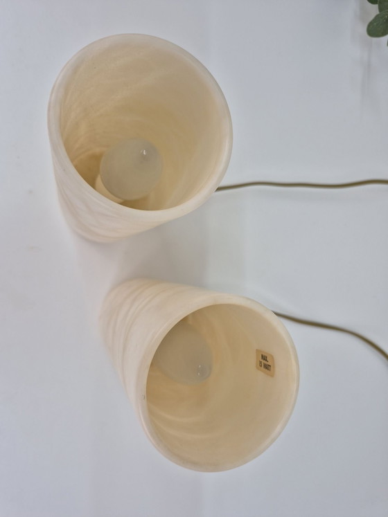 Set vintage (2) lampade a cilindro in alabastro spagnolo., Lampade da tavolo, Pietra, Beige (foto 6 di 10)