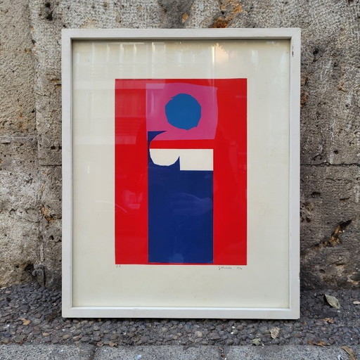 Engraving, Artist's Proof, “Composition in Red” Gerardo Rueda, 1970 – Spain