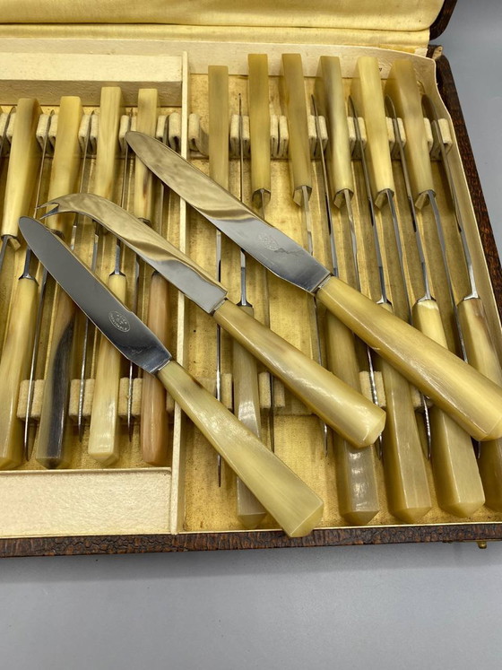 25 Chabrier-Messer mit hellen Horngriffen in Originalverpackung – Besteckkassetten, Canvas (photo 4 of 5)