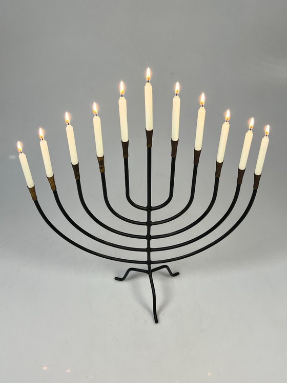 Image 1 of Large Vintage Menorah Candlestick, 1970's, Metal and Brass