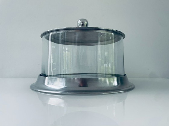 Image 1 of Vintage voorraadpot met aluminium deksel en glazen cilinder