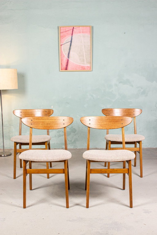 4x Vintage teakhouten stoel Farstrup 210 Deens Mid Century