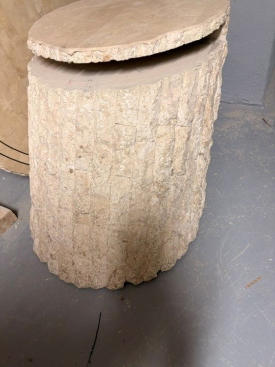 Image 1 of Brutalist travertine composite coffee table