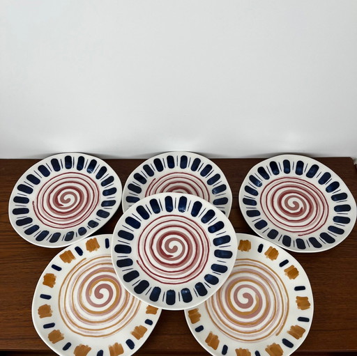 Set of 6 Modern H&H Dessert Plates, Boho Model, Italy