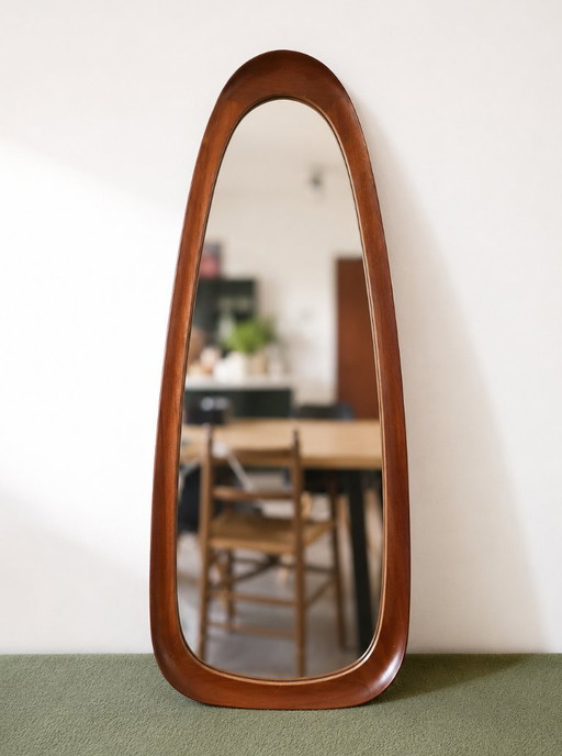 Mid-Century Deense Teak Wandspiegel – Organisch Design – Ca. 1965-1975 – Glass, Wood