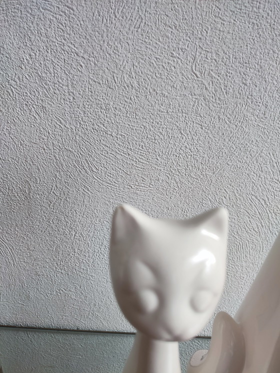 Image 1 of Vintage keramieken poezen katten kat poes beeldje beeldjes wit Retro