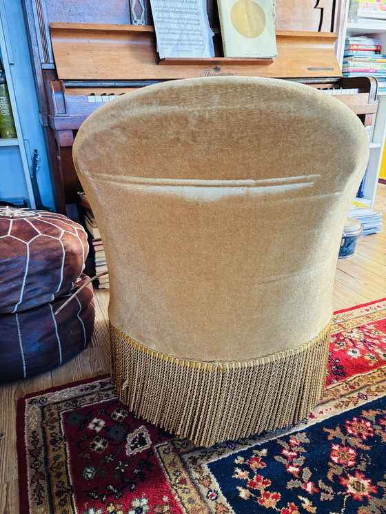 Image 1 of Vintage boudoir Frans fluwelen stoeltje en voetenbankje