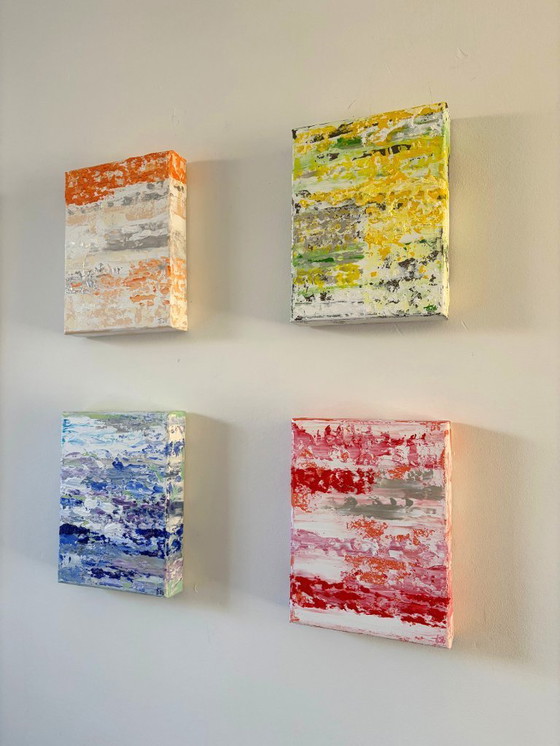 Image 1 of VOLT ultramarine - abstract schilderij blauw wit zilver – klein modern kunstwerk