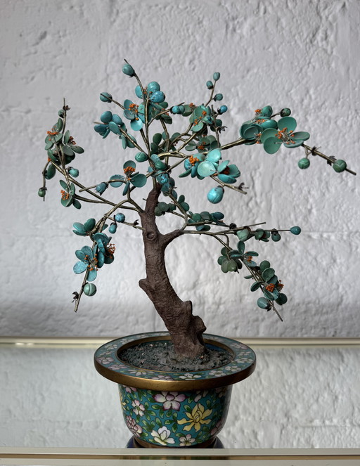 Turquoise and cloisonné bonsai, China Republic period