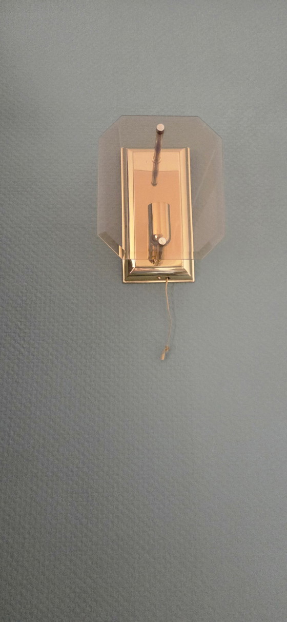 Image 1 of Sölken-Leuchten Hollywood Regency wandlampen – Set van 2 – Messing & Rookglas