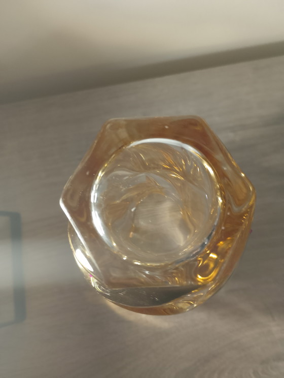 Image 1 of Twisted Bohemian crystal vase with gold enamel, Czech Republic