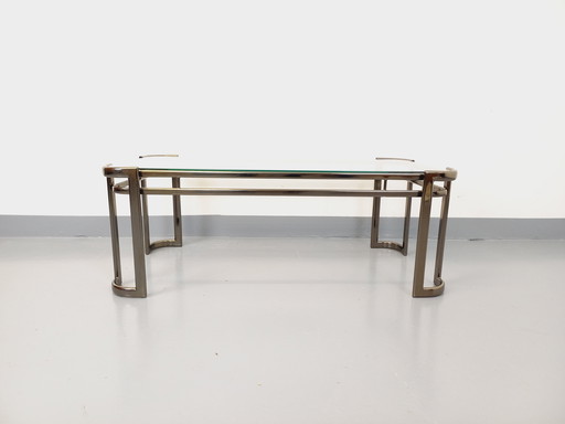 Morex Vintage Italian Rectangular Coffee Table in Transparent Glass and Dark Chrome Metal from the 70s